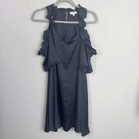 UMGEE | Ruffle Detail Cold Shoulder Black Mini Dress Women’s Size Medium - Picture 1 of 8